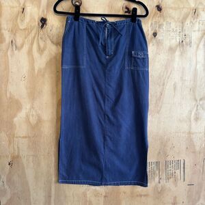 Vintage Jypsy Jeans Cotton Linen Blue Cargo Midi Skirt Sz M Y2K